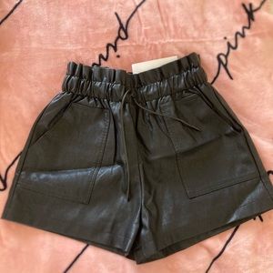 Black Vegan leather paper bag shorts. NWT